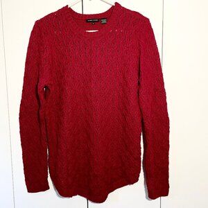 Womens Jeanne Pierre Large Cable Waffle Knit Sweater Red Hi Low 100% Cotton